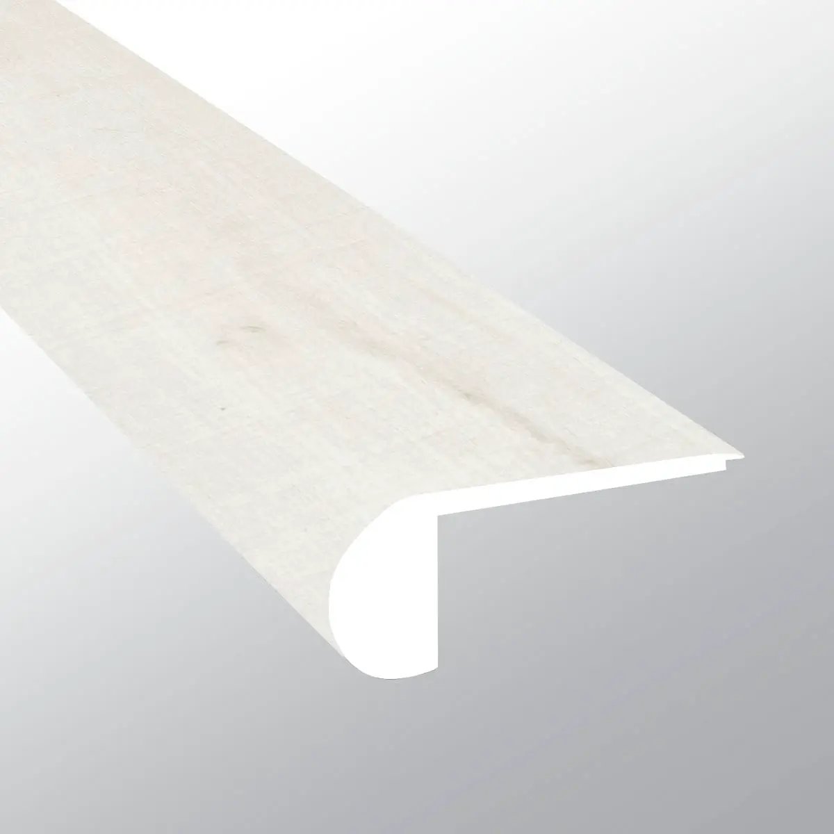 Andover Whitby White Semi Gloss Flush Stair Nose Wood Look Lvt Moldings 2.75x0.75 close up