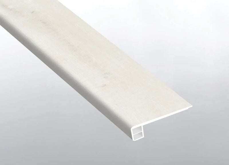 Andover Whitby White Semi Gloss Flush Stair Nose End Cap Wood Look Lvt Moldings 2.75x0.75 close up