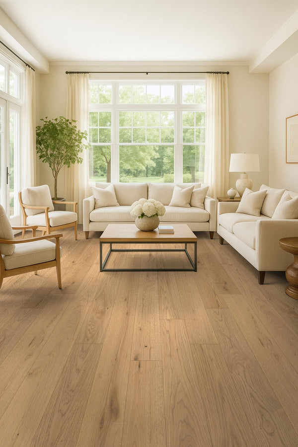 Ladson Adriel Oak Matte Wood Look Planks 7.5x75 in a finished room