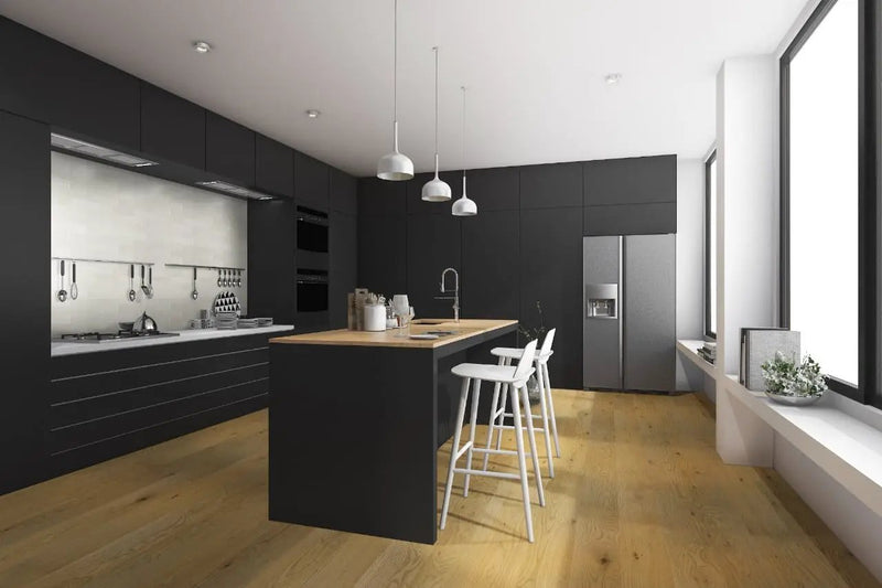 Woodhills Aura Gold Oak Wood Matte Look Planks 6.5x48 in a finished room