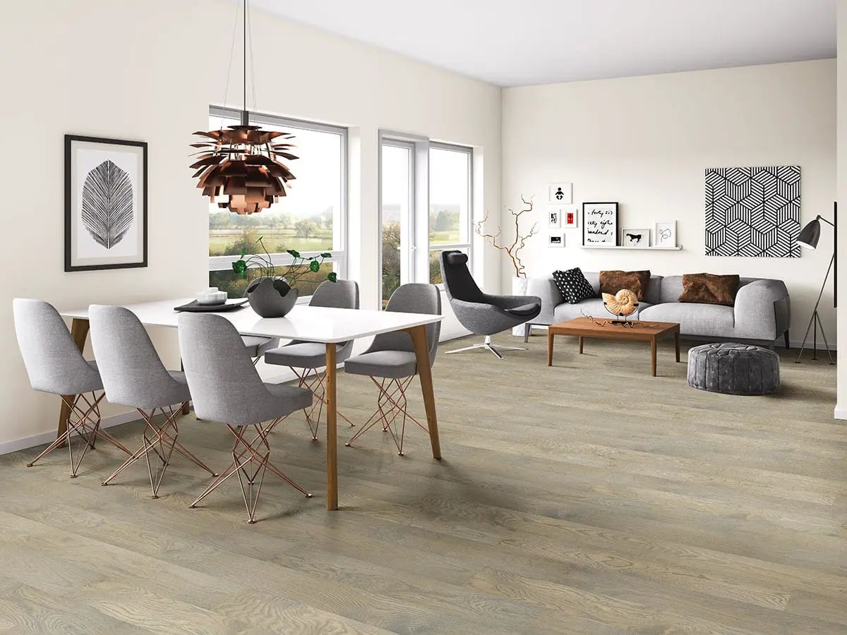 Woodhills Chestnut Heights Oak Wood Matte Look Planks 6.5x48 in a finished room