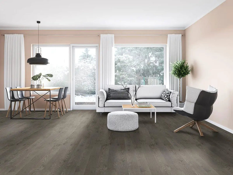 Woodhills Dorn Oak Wood Semi Gloss Quarter Round Look Moldings 0.64x0.75 in a finished room