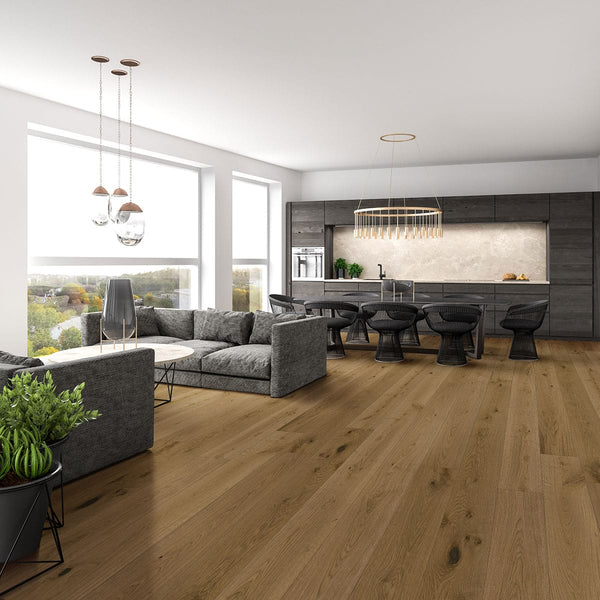 Mccarran Leander Oak Matte Wood Look Planks 9.5x86 in a finished room