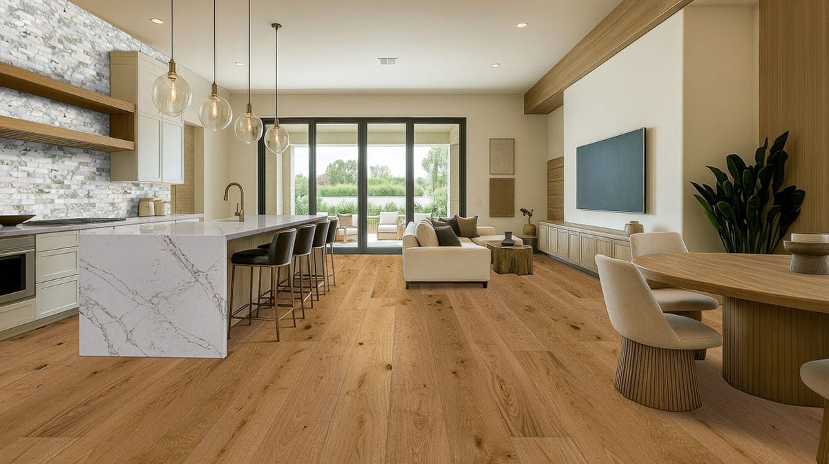Mccarran Leander Oak Matte Wood Look Planks 9.5x86 in a finished room