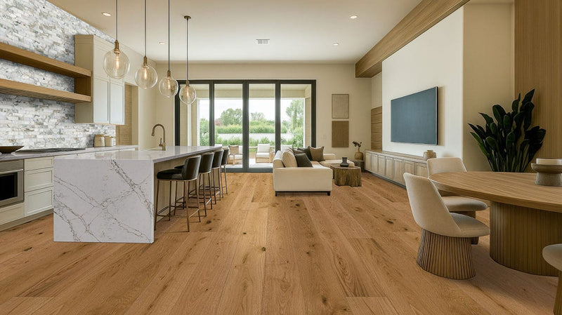 Mccarran Leander Oak Matte Wood Look Planks 9.5x86 in a finished room
