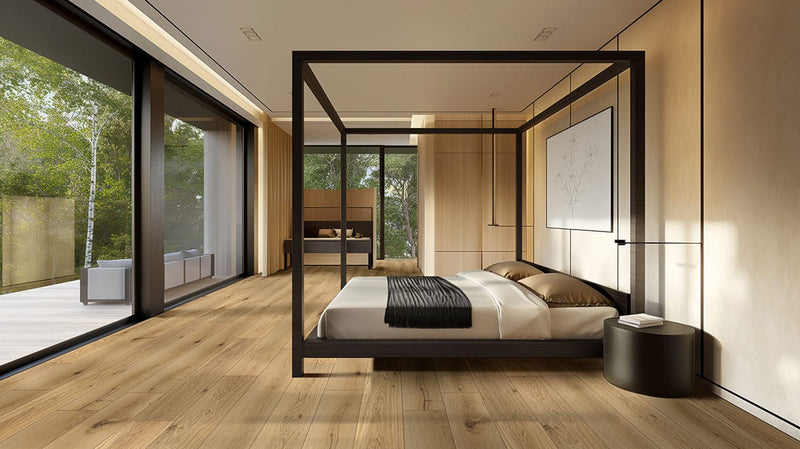 Ladson Montevideo Oak Matte Wood Look Planks 7.5x75 in a finished room