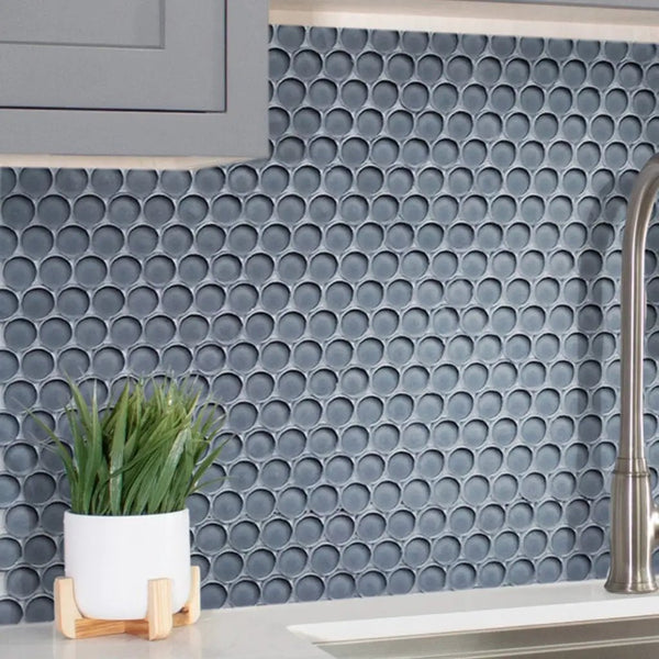 Coin Gray 12x12 Glossy Penny Round Glass Mosaic Tile (5 pack, 5 sq ft/case)