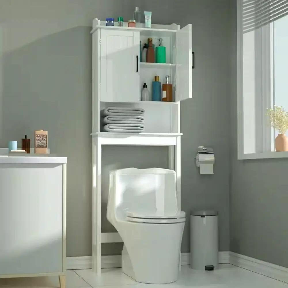 Over the Toilet Bathroom Storage Cabinet Shelving Unit in White Wood Finish by HomePacific