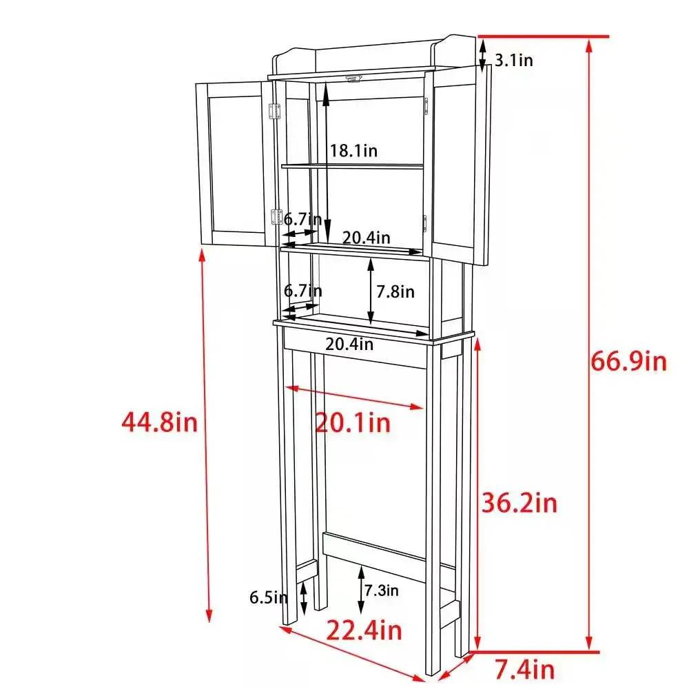 Over the Toilet Bathroom Storage Cabinet Shelving Unit in White Wood Finish by HomePacific