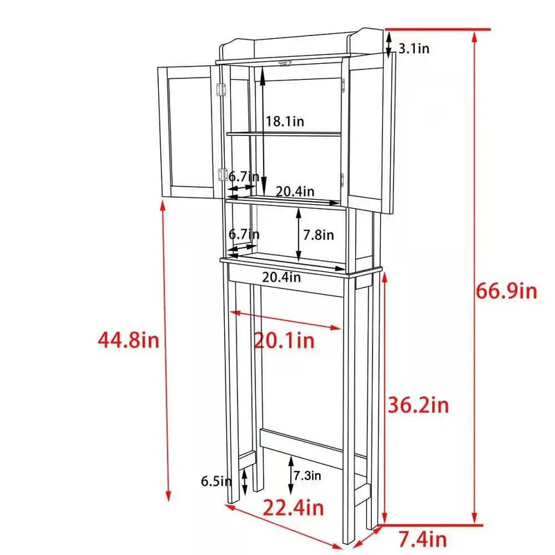 Over the Toilet Bathroom Storage Cabinet Shelving Unit in White Wood Finish by HomePacific
