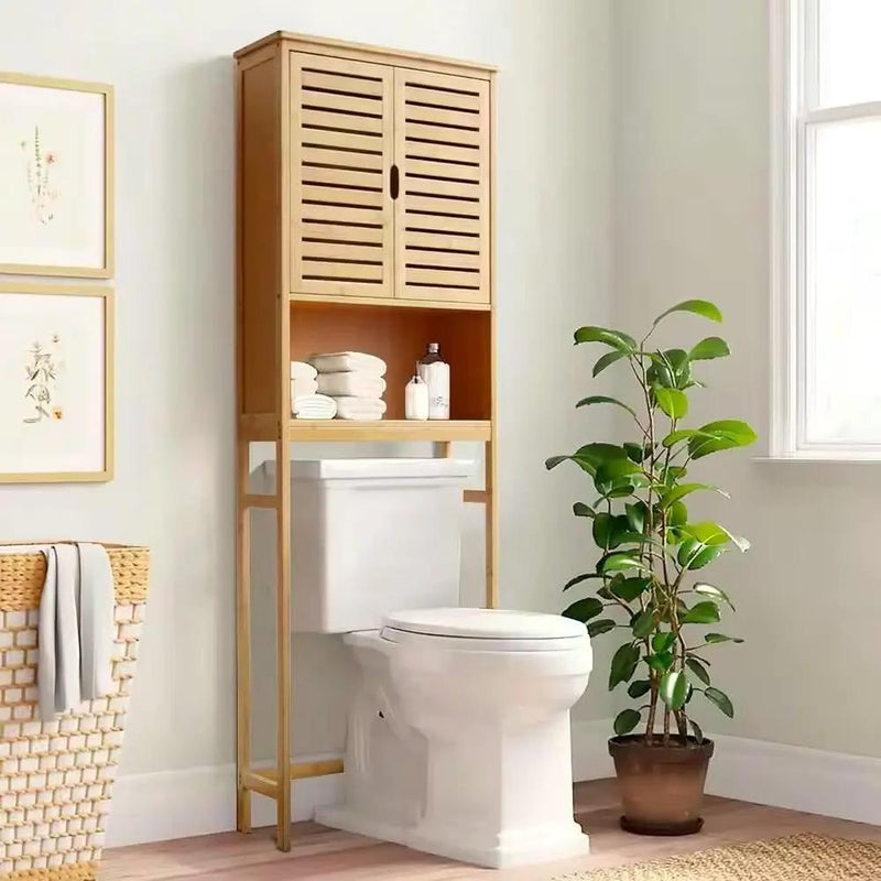 Over the Toilet Bathroom Storage Cabinet Shelf in Light Brown Yellow Wood Finish by HomePacific