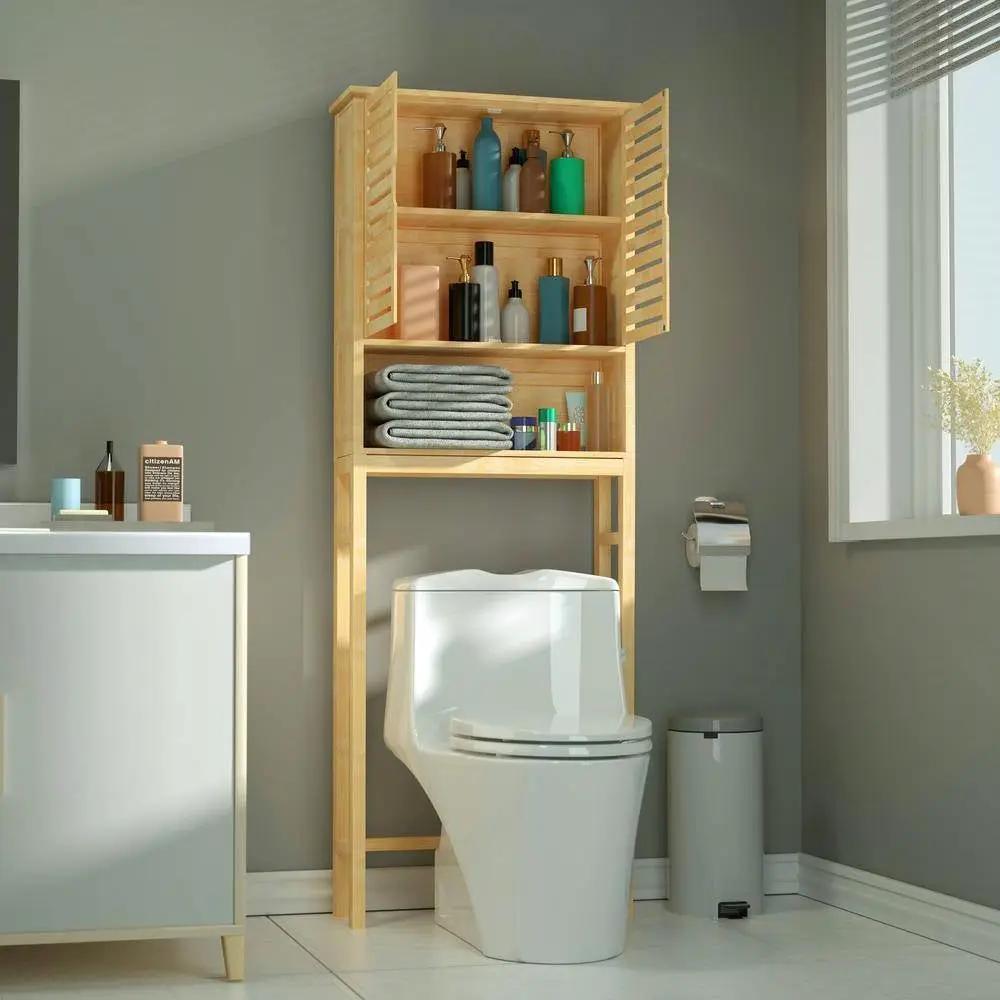Over the Toilet Bathroom Storage Cabinet Shelf in Light Brown Yellow Wood Finish by HomePacific
