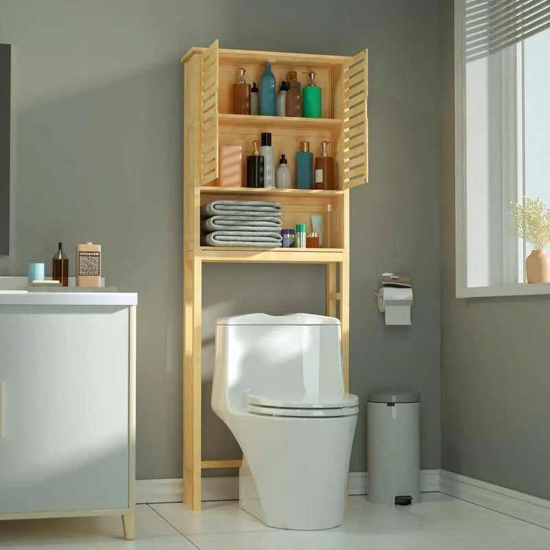 Over the Toilet Bathroom Storage Cabinet Shelf in Light Brown Yellow Wood Finish by HomePacific