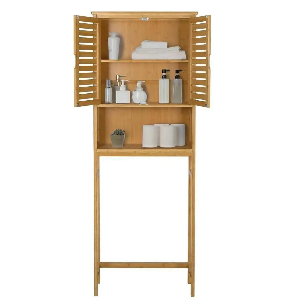 Over the Toilet Bathroom Storage Cabinet Shelf in Light Brown Yellow Wood Finish by HomePacific