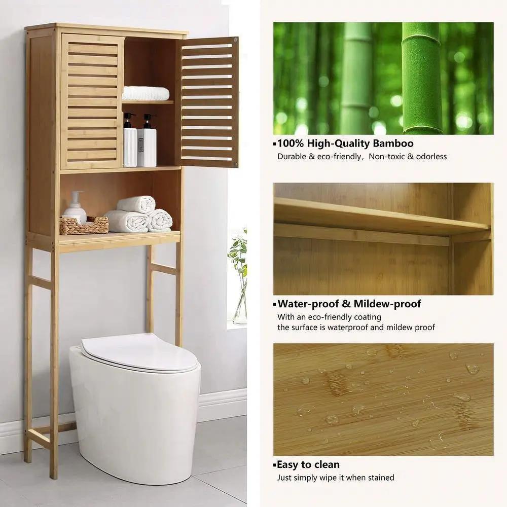 Over the Toilet Bathroom Storage Cabinet Shelf in Light Brown Yellow Wood Finish by HomePacific