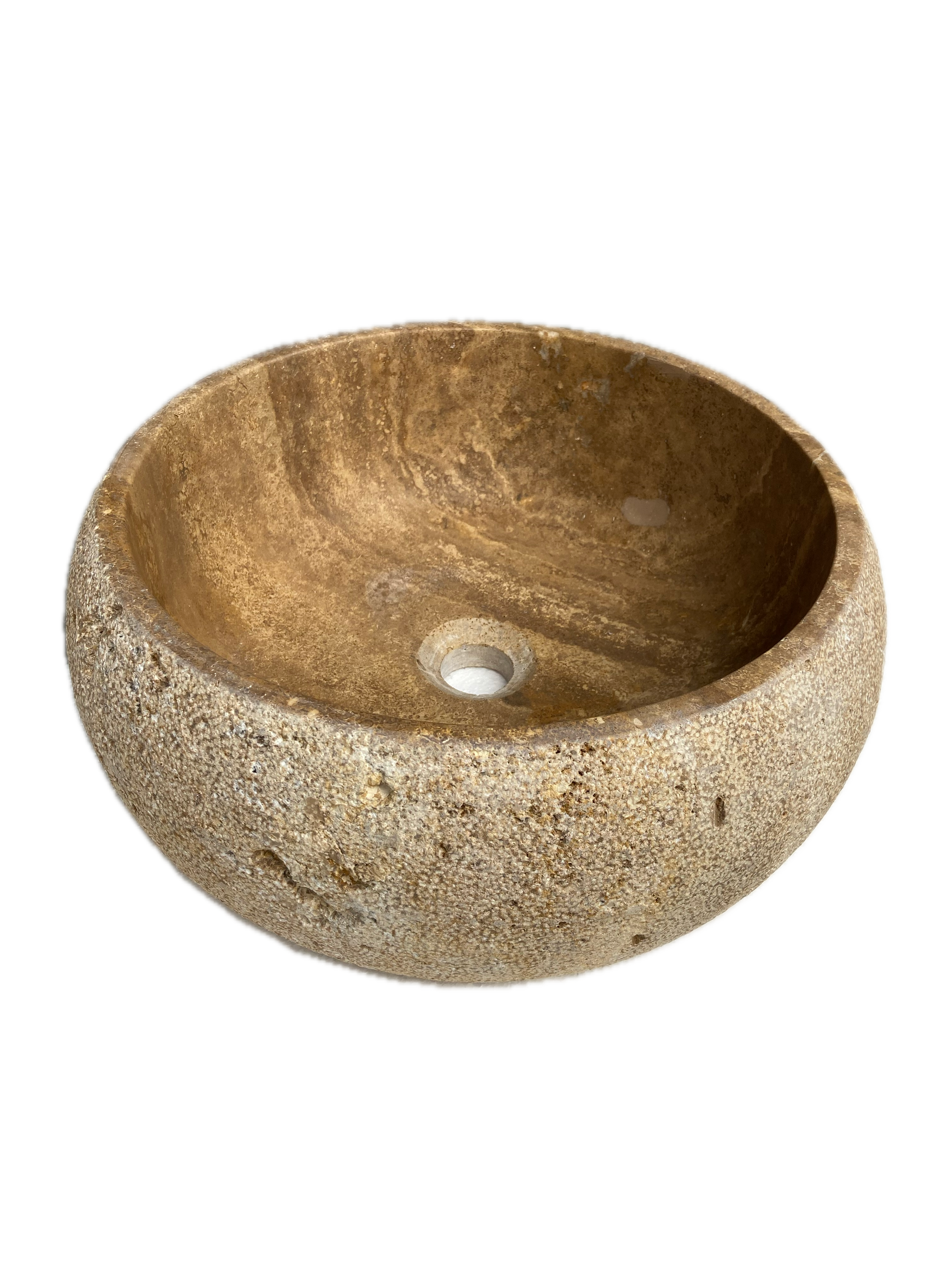 Valencia Travertine Vessel Bathroom Sink Honed Inside and Sand-Blasted Outside (D)16" (H)6" by GobekDesign