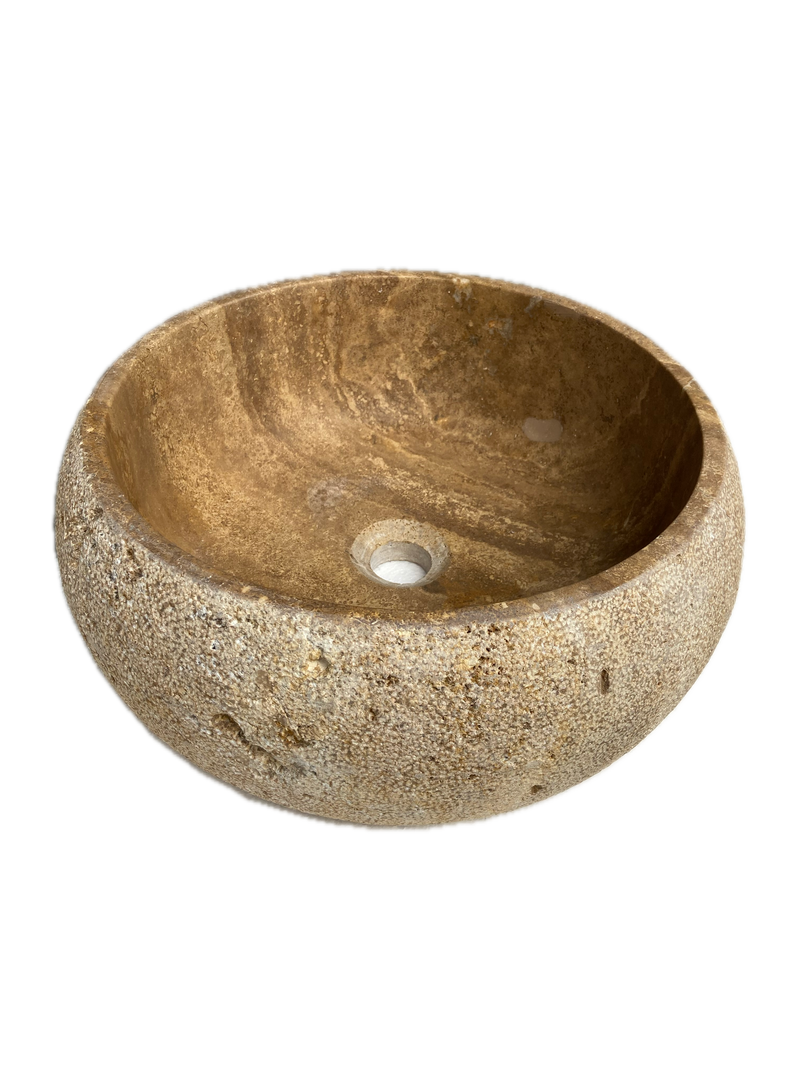 Valencia Travertine Vessel Bathroom Sink Honed Inside and Sand-Blasted Outside (D)16" (H)6" by GobekDesign