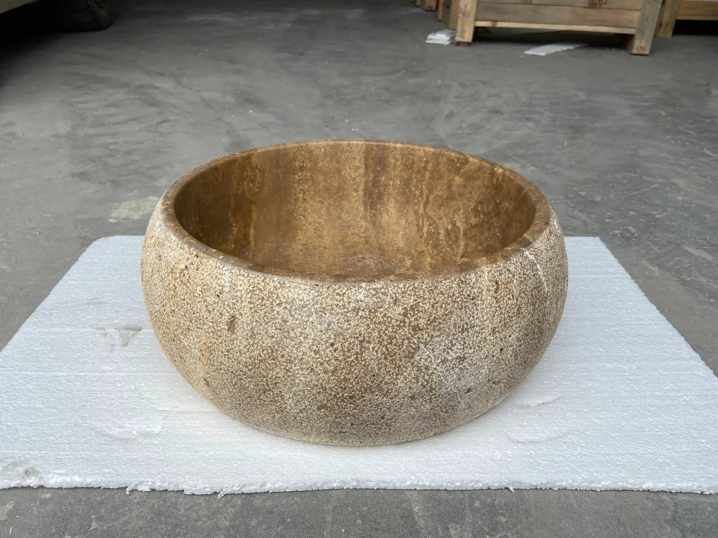 Valencia Travertine Vessel Bathroom Sink 16 Inch Round Honed Sand Blasted by GobekDesign