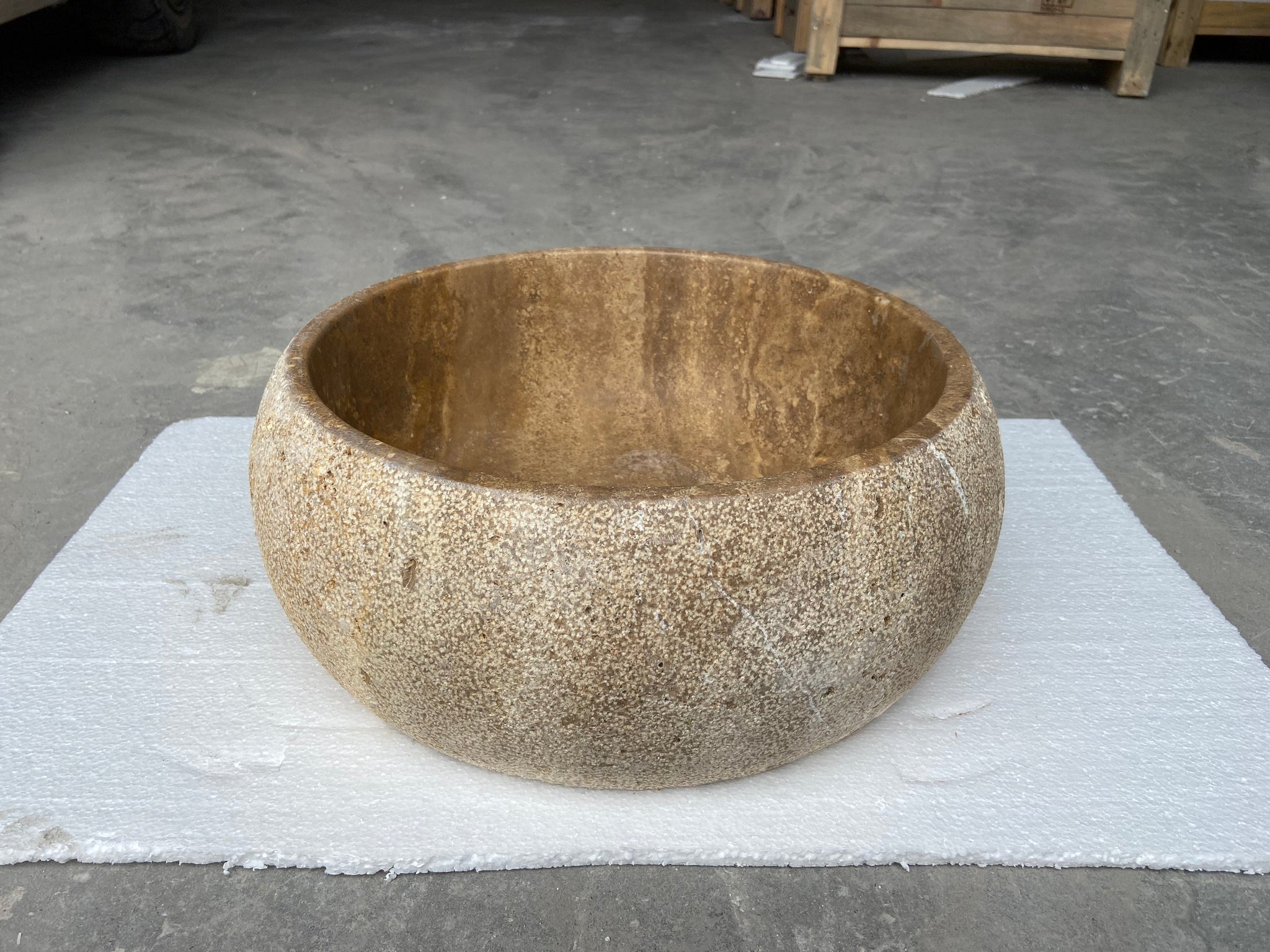 Valencia Travertine Vessel Bathroom Sink Honed Inside and Sand-Blasted Outside (D)16" (H)6" by GobekDesign