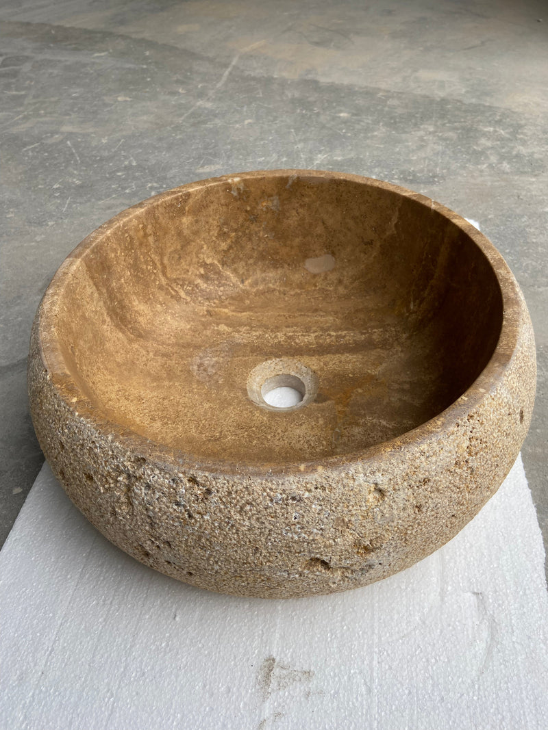 Valencia Travertine Vessel Bathroom Sink Honed Inside and Sand-Blasted Outside (D)16" (H)6" by GobekDesign