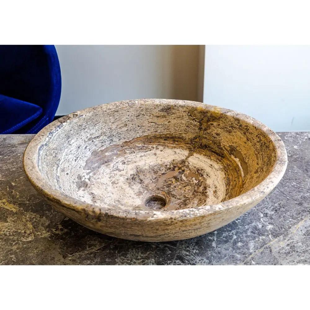 Travertine Natural Stone Oval Vessel Sink 16x21 Above Counter by GobekDesign