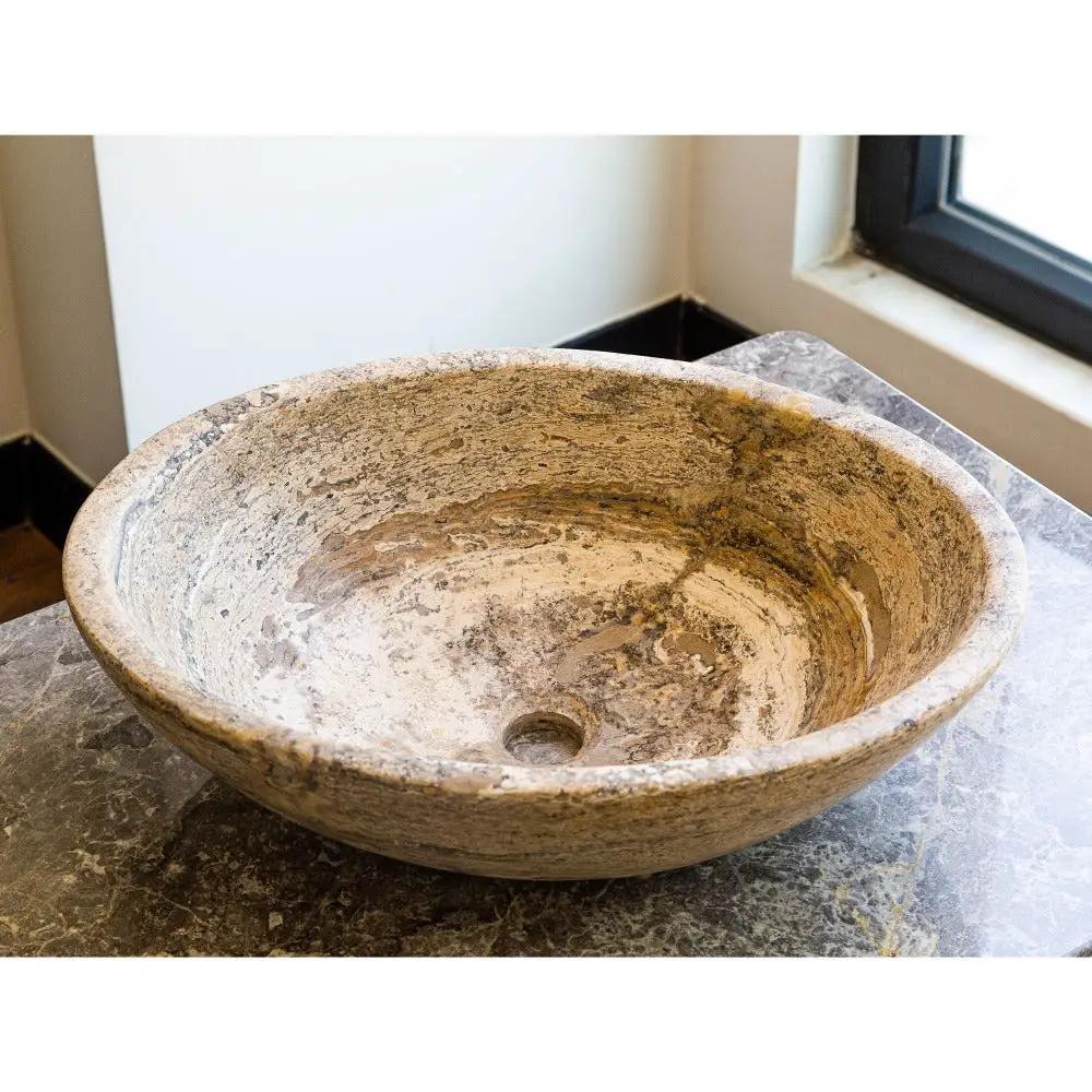 Travertine Natural Stone Oval Vessel Sink 16x21 Above Counter by GobekDesign