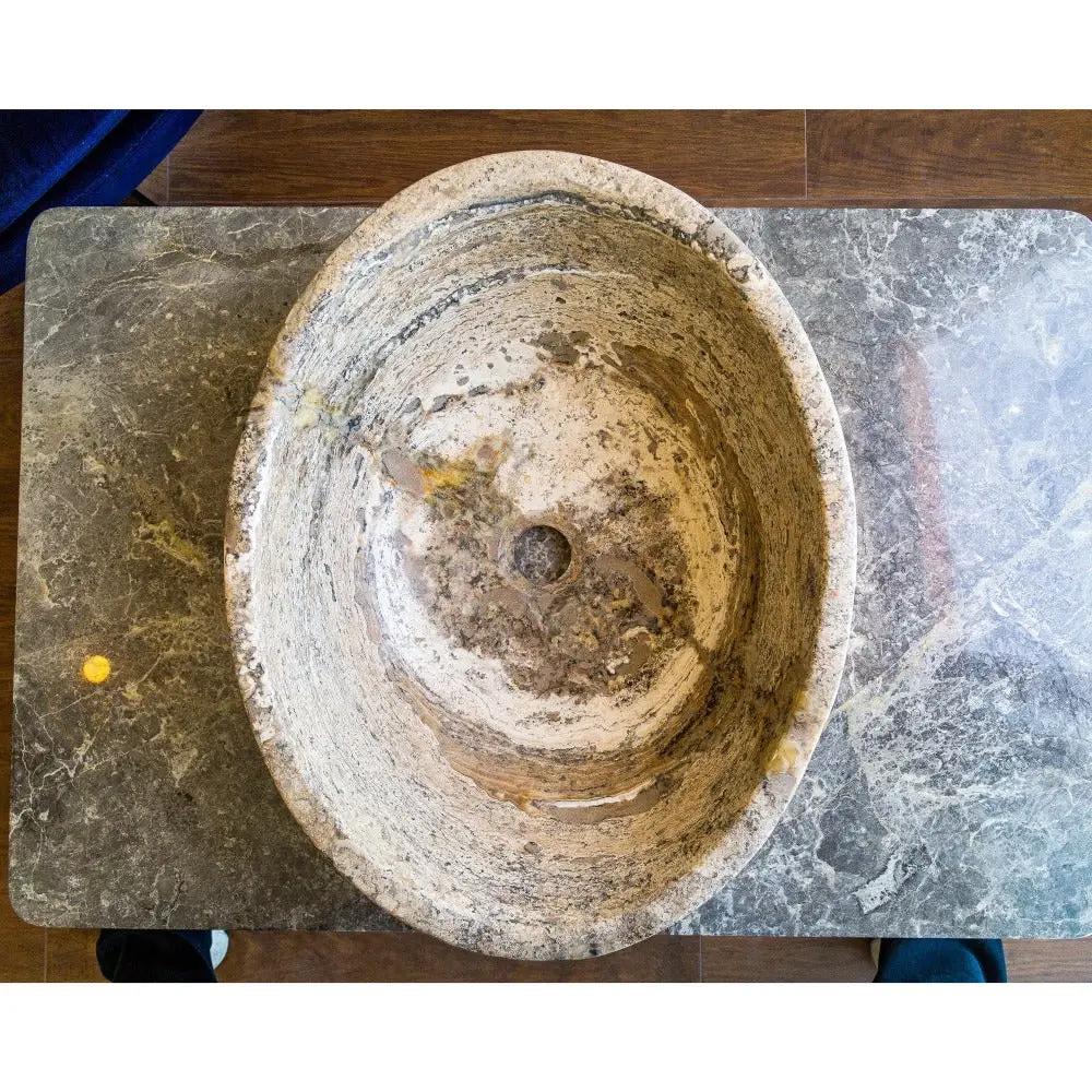 Travertine Natural Stone Oval Vessel Sink 16x21 Above Counter by GobekDesign
