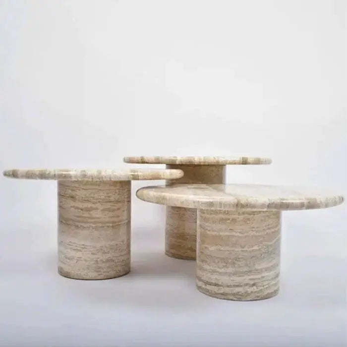 Valencia Travertine Vein-cut Coffee Table Polished Round Set of 3 by GobekDesign