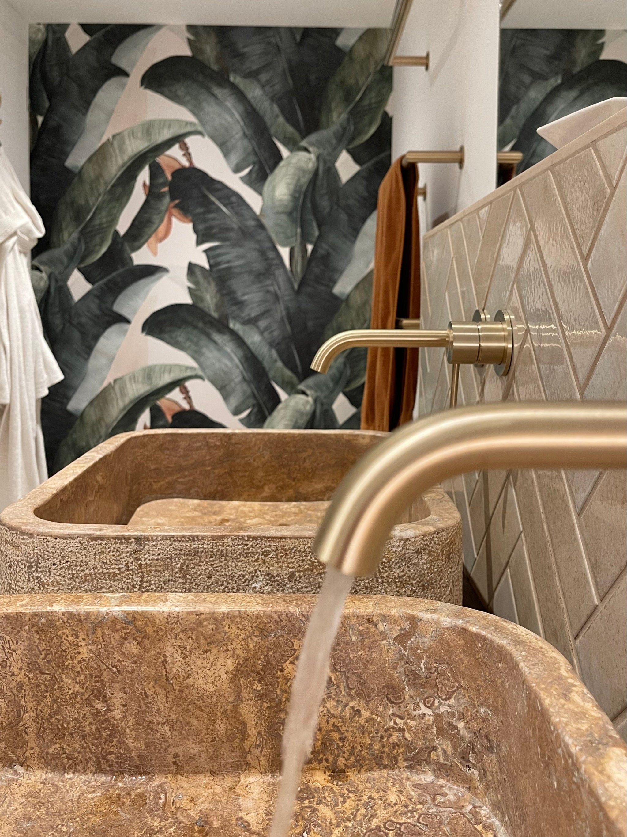 Valencia Travertine Rectangular Vessel Sink Honed Inside and Sand-Blasted Outside (W)16" (L)20" (H)6" by GobekDesign