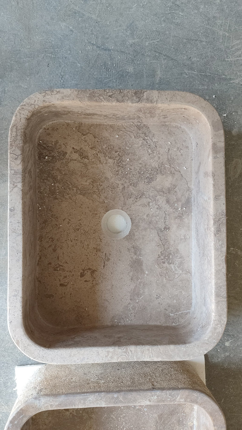 Valencia Travertine Rectangular Vessel Sink Honed Inside and Sand-Blasted Outside (W)16" (L)20" (H)6" by GobekDesign