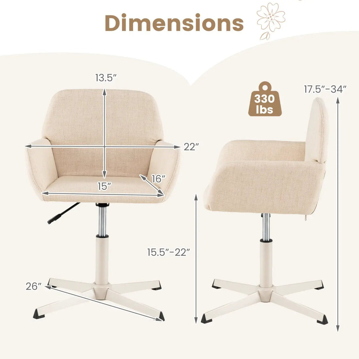 Swivel Vanity Chair with Adjustable Height and Back Support by DirectDeals