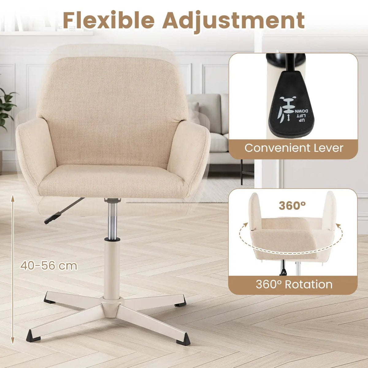 Swivel Vanity Chair with Adjustable Height and Back Support by DirectDeals