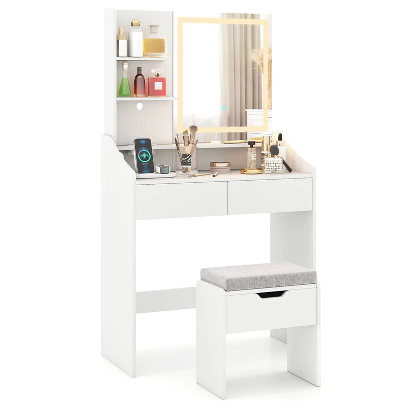 Vanity Desk LED Lighted Makeup Table with 3 Color Modes-White by DirectDeals