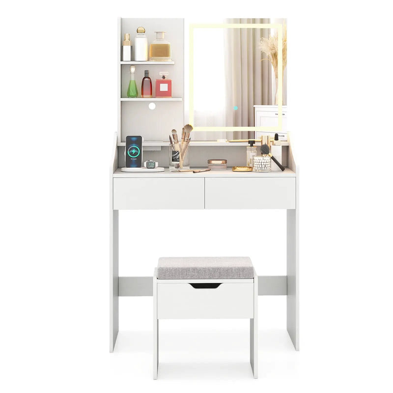 Vanity Desk LED Lighted Makeup Table with 3 Color Modes-White by DirectDeals