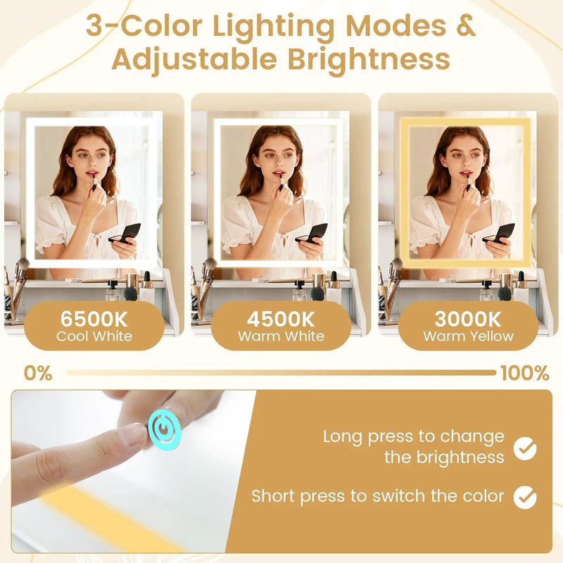 Vanity Desk LED Lighted Makeup Table with 3 Color Modes-White by DirectDeals