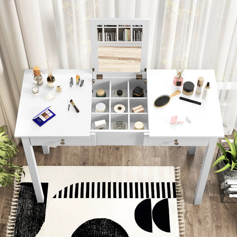 Vanity Desk Makeup Dressing Table with Flip Top Mirror and Drawers-White by DirectDeals