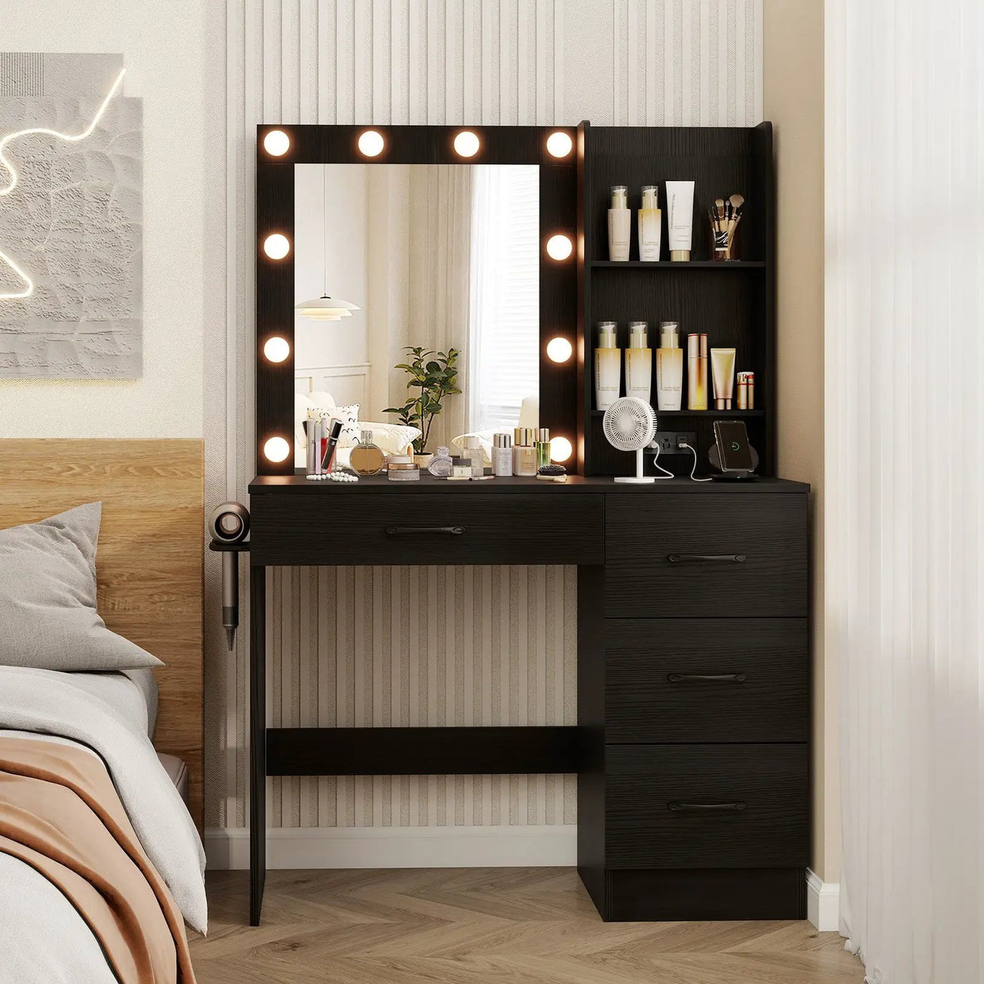 Vanity Desk with 3-Color Lights and Power Outlets by DirectDeals