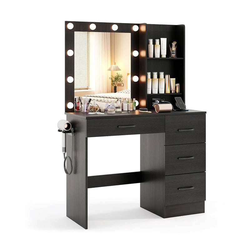 Vanity Desk with 3-Color Lights and Power Outlets by DirectDeals