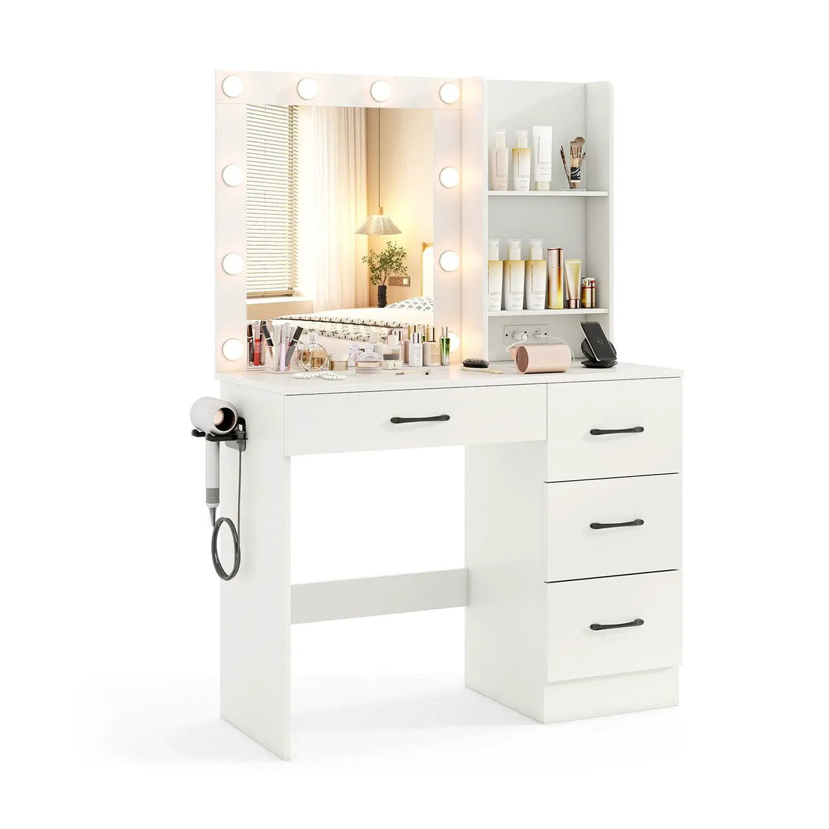 Vanity Desk with 3-Color Lights and Power Outlets by DirectDeals