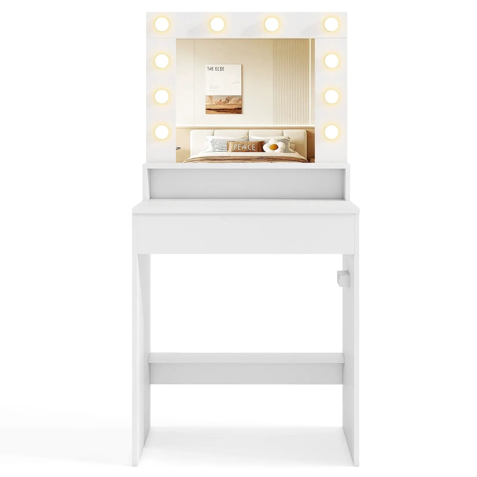 Vanity Desk with Adjustable Brightness and 3 Light Modes for Bedroom-White by DirectDeals