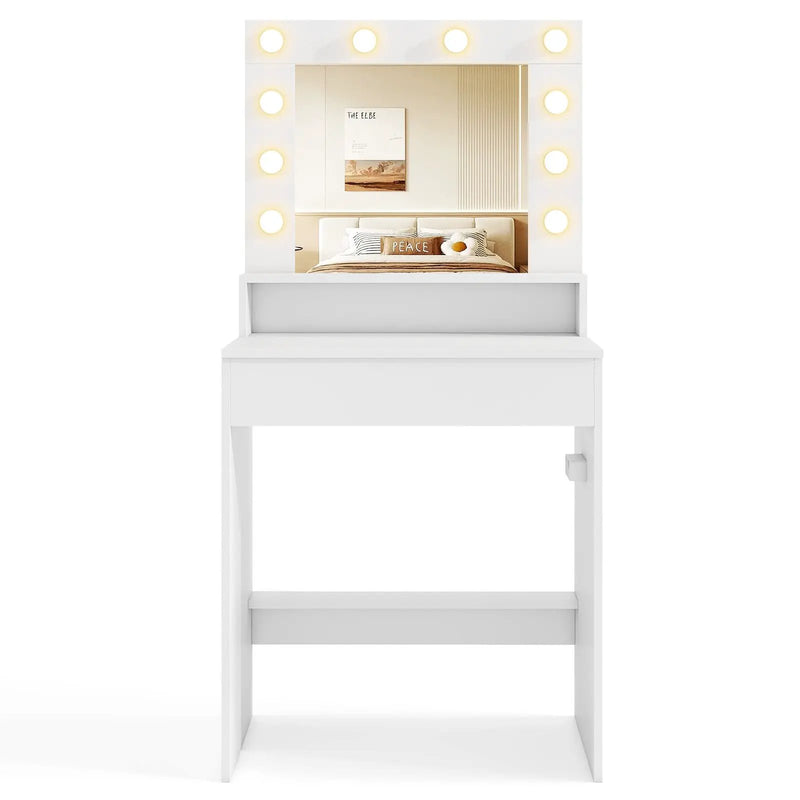 Vanity Desk with Adjustable Brightness and 3 Light Modes for Bedroom-White by DirectDeals