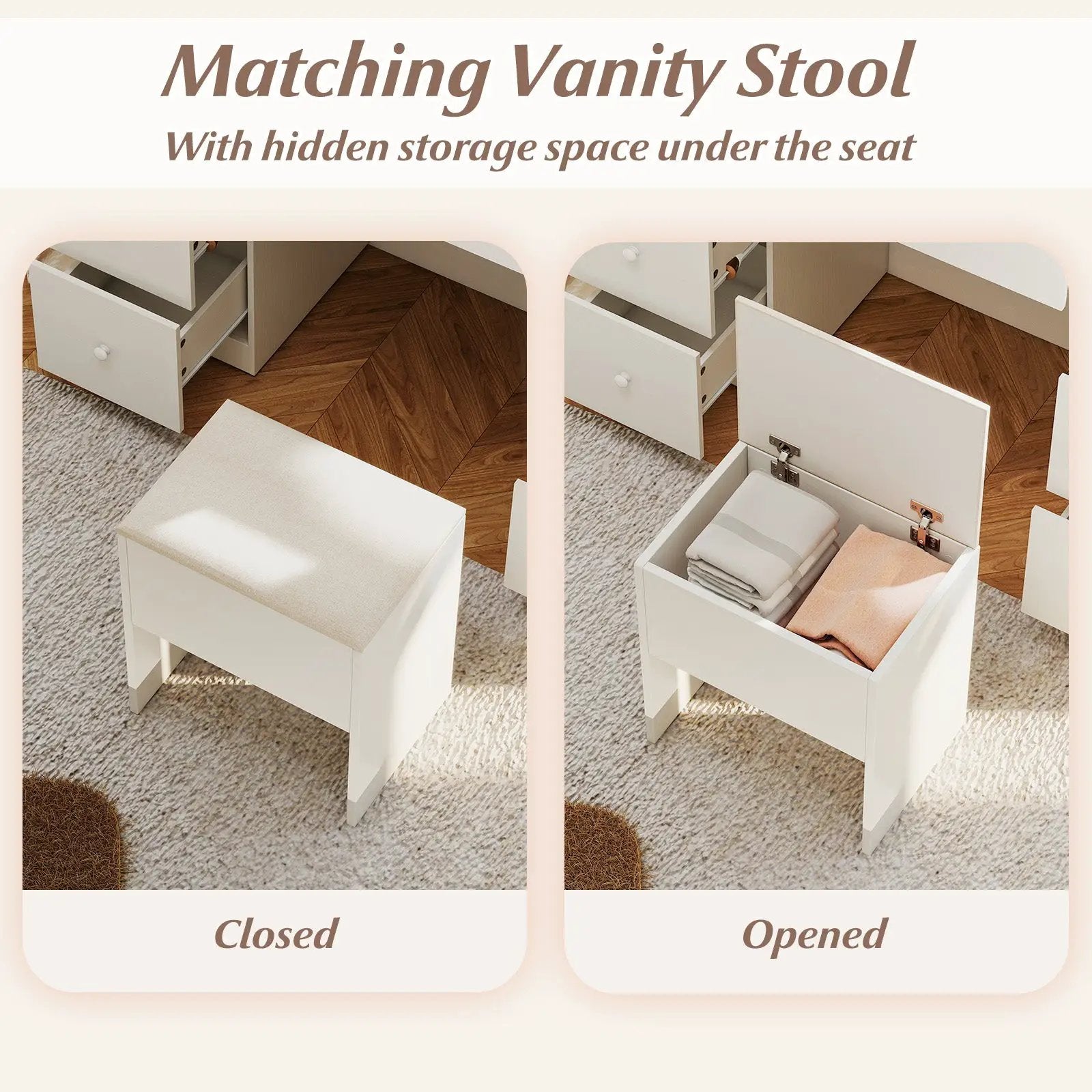 Vanity Desk with Mirror and Lights Makeup Dressing Table Vanity Table and Stool Set-White by DirectDeals