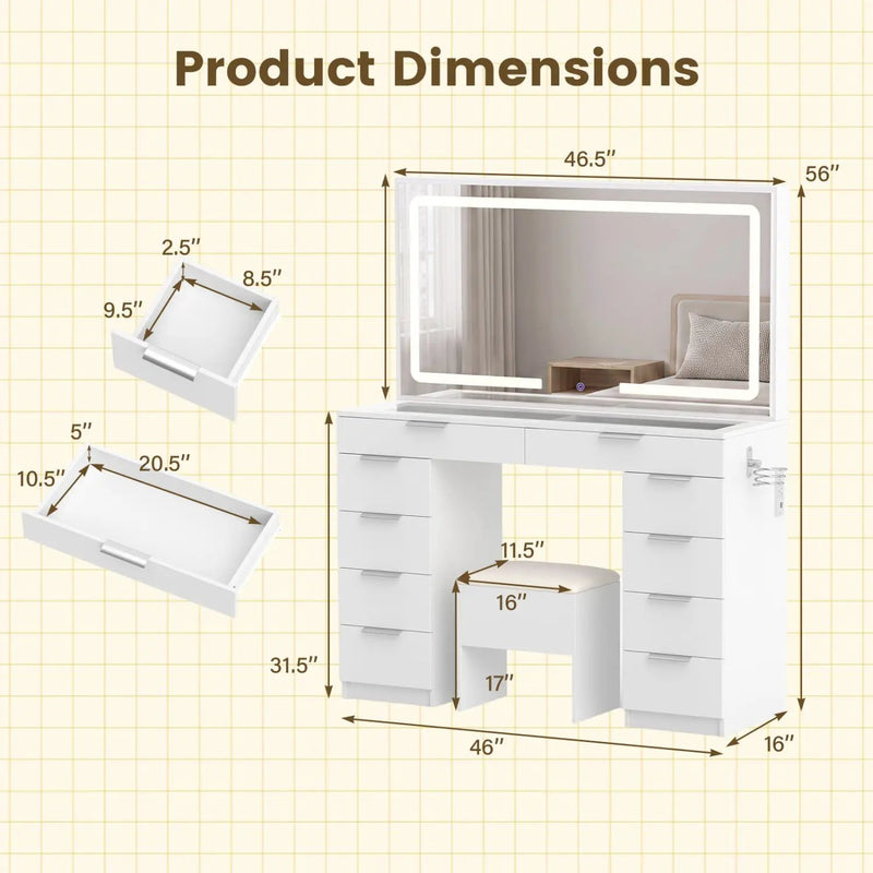 Vanity Desk with Lighted Mirror and Charging Station by DirectDeals