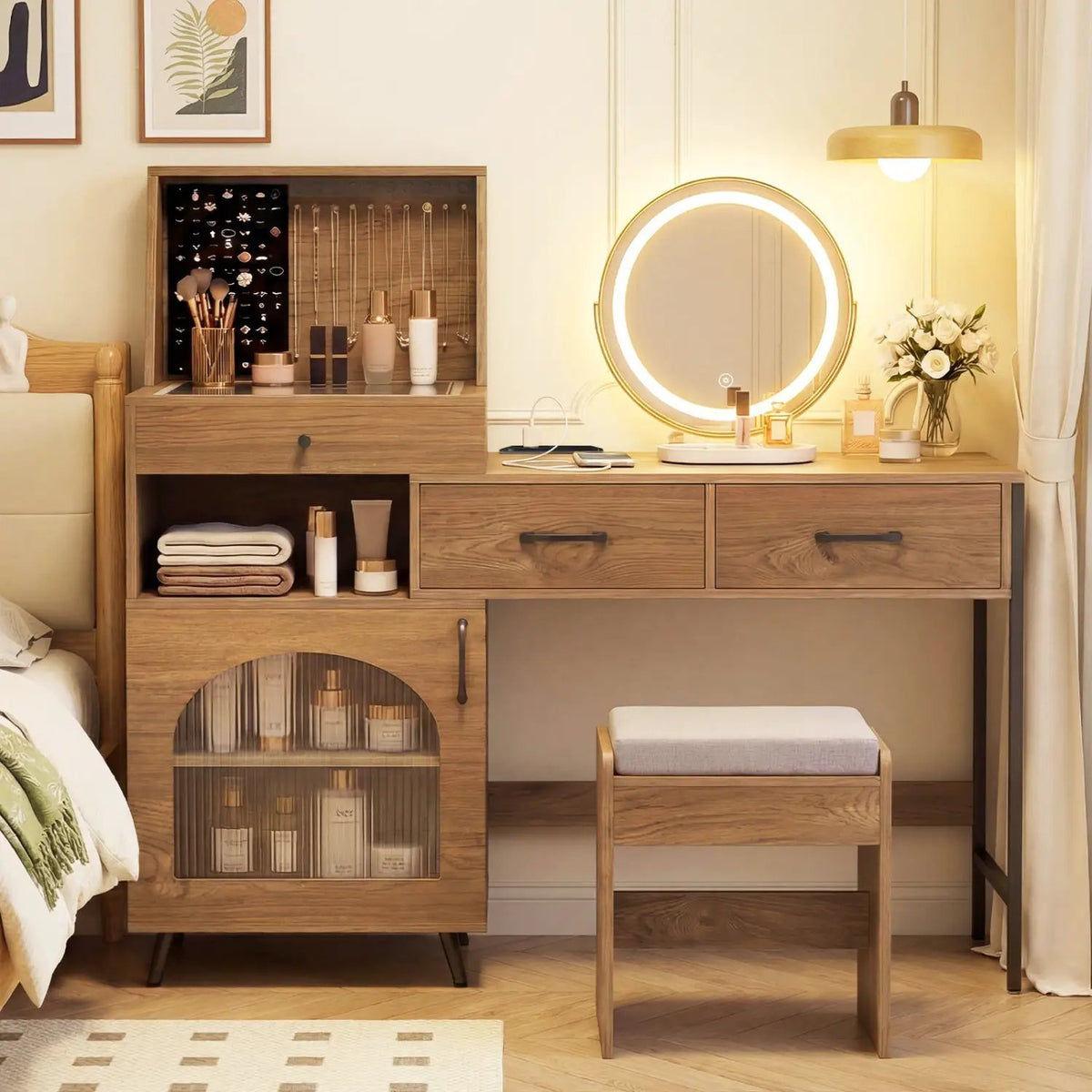Vanity Desk with Lighted Mirror & Jewelry Storage by DirectDeals
