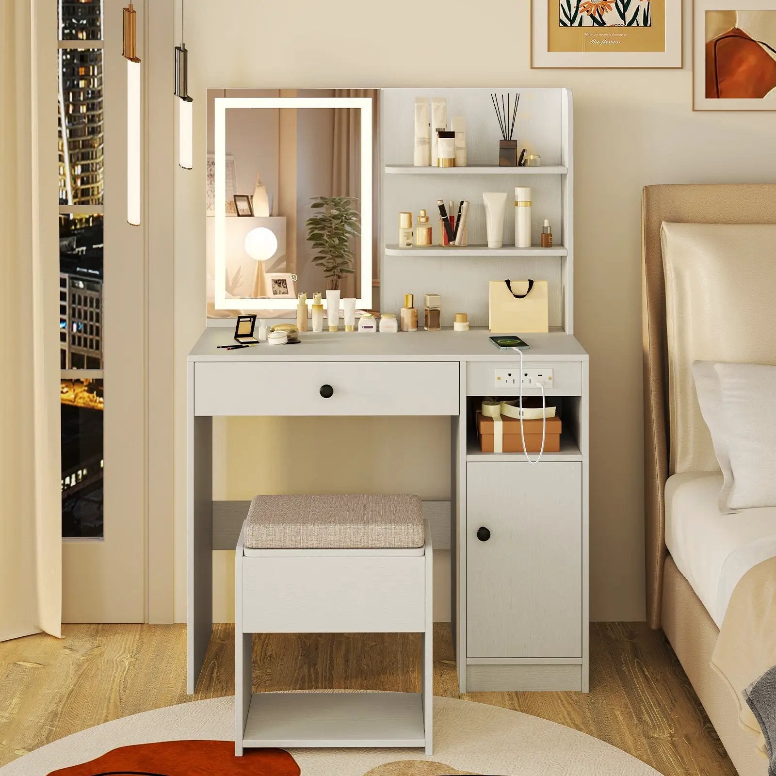 Vanity Desk with Mirror and Lights by DirectDeals