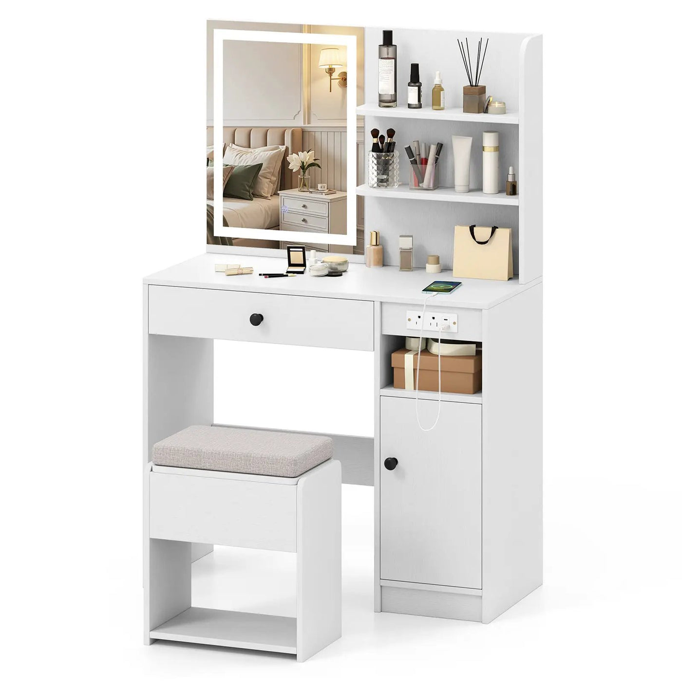 Vanity Desk with Mirror and Lights by DirectDeals