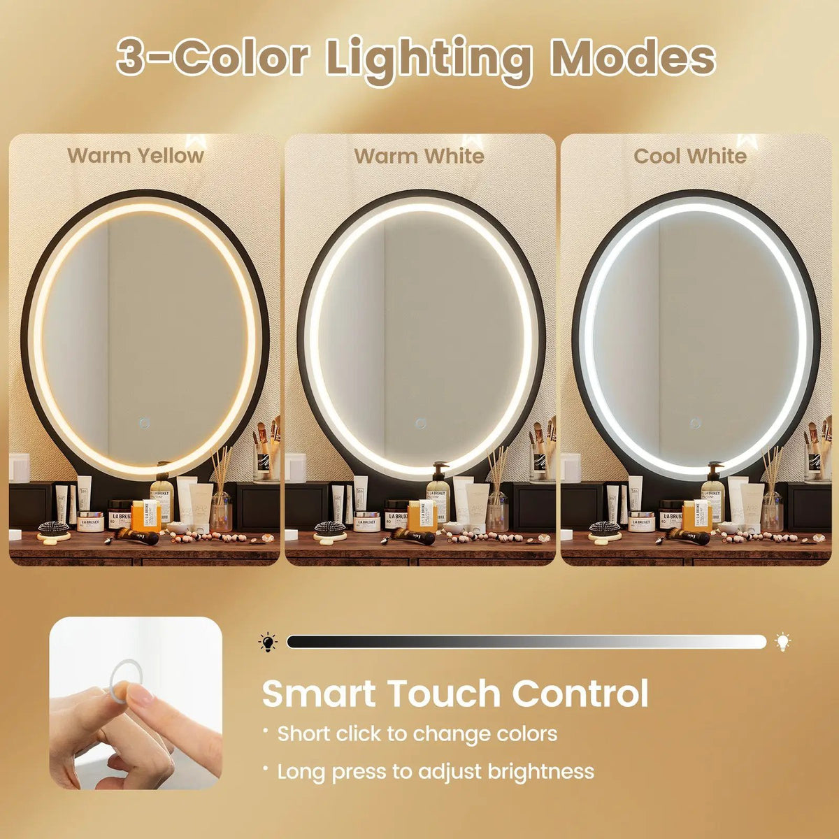 Vanity Table Set with 3-Color Lighted Dimmable Mirror by DirectDeals
