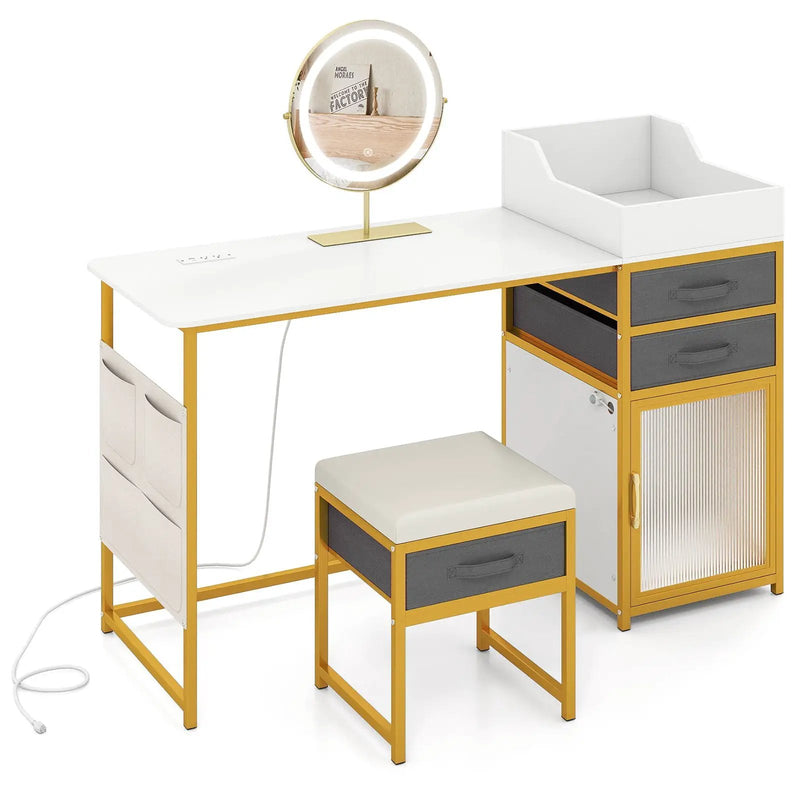 Vanity Desk with Rotatable Lighted Mirror 55 Inch Makeup Vanity Table-White by DirectDeals