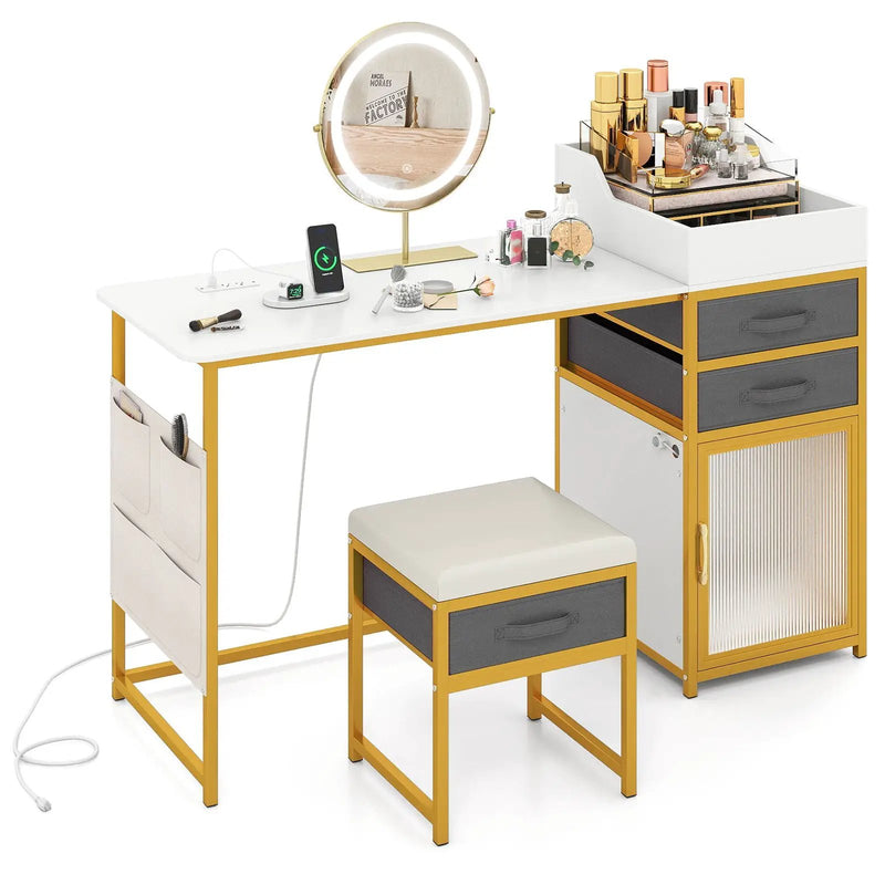Vanity Desk with Rotatable Lighted Mirror 55 Inch Makeup Vanity Table-White by DirectDeals