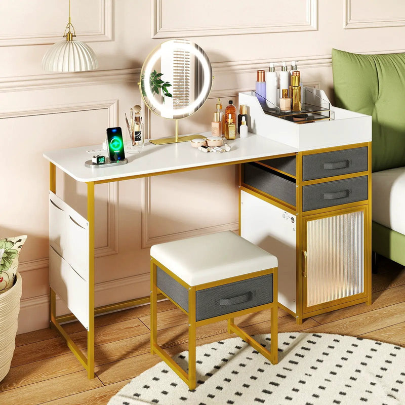 Vanity Desk with Rotatable Lighted Mirror 55 Inch Makeup Vanity Table-White by DirectDeals